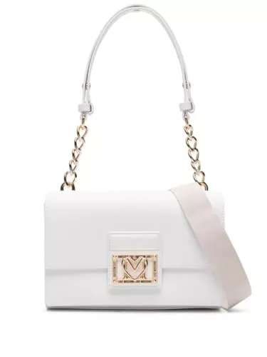 Love Moschino Taschen & Rucksäcke Love Moschino Weiße Damentasche mit Plakette Logo Metall vergoldet Fancy Heart