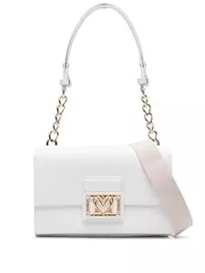 Love Moschino Taschen & Rucksäcke Love Moschino Weiße Damentasche mit Plakette Logo Metall vergoldet Fancy Heart