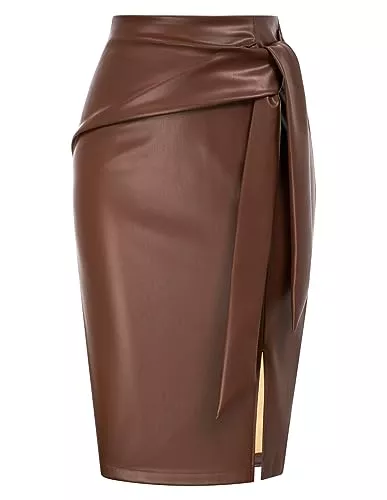 Kate Kasin Röcke Kate Kasin Damen Kunstlederrock Hohe Taille Mit Schleife Bodycon Knielange Geraffte Büro-Bleistiftröcke