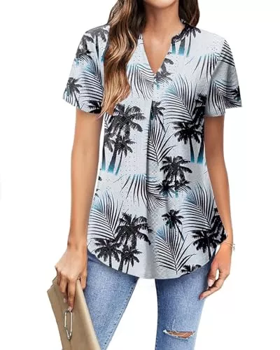 Tanmolo Kurzarmblusen Tanmolo Damen Bluse Kurzarm Bügelfrei Elegant Tunika Casual V-Ausschnitt Locker Oberteile