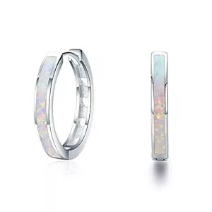 CUOKA MIRACLE Schmuck Damen Creolen Ohrringe 925 Sterling Silber Opal Ohrringe Kleine Creolen Kreis Ohrringe Opal Schmuck Geschenke für Mama Frauen Kinder