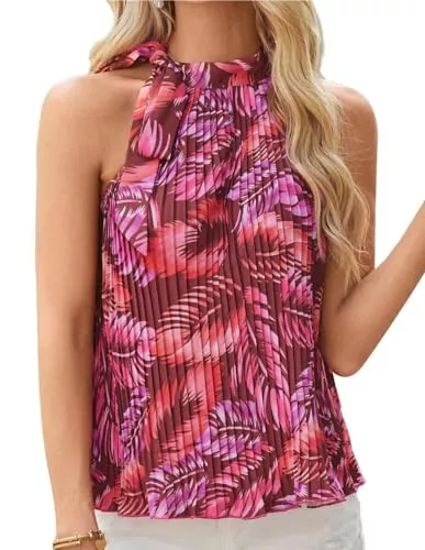 GRACE KARIN Tops GRACE KARIN Damen Top Neckholder Bluse Elegante Plissierte Sommer Shirt Ärmellose Chiffon Tanktop