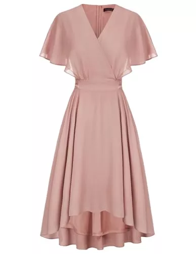 CURLBIUTY Cocktail CURLBIUTY Damen Elegant Chiffon Kleid V-Ausschnitt Cape Ärmel A-Linie Cocktailkleid Hochzeit