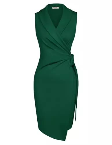 GRACE KARIN Cocktail GRACE KARIN Damen Cocktailkleid V-Ausschnitt Elegant Abendkleid Ärmellos Etuikleid Plissee Wickelkleid