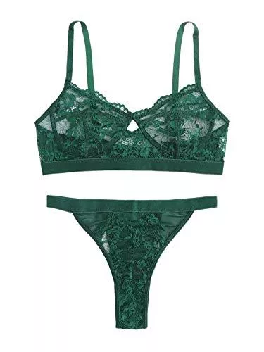 WDIRARA Unterwäsche & Dessous WDIRARA Damen Sexy Sheer Eyelash Lace Solid Bügel Dessous Set