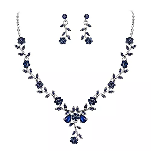 Clearine Schmuck Clearine Damen Hochzeit Schmuck Set Blatt Cluster Blume Kristall Anhänger Halskette baumeln Ohrringe Set für Braut Braut klar Silber-Ton