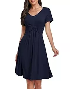 Muwodkdn Freizeit Muwodkdn Damen Sommerkleider V-Ausschnitt Damen T-Shirt Kleid A-line Strandkleid Knielang Retro Kleider Female Kleid Elegant Partykleid Rüschenkleid Freizeitkleid