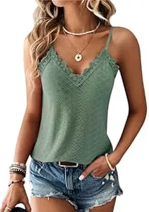 TrendiMax Tops TrendiMax Damen Spitze Top Sommer V Ausschnitt Spaghetti Oberteile Ärmellose Shirt Sexy Cami Top