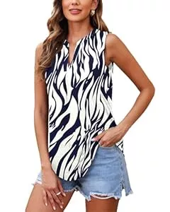 WNEEDU Ärmellose Blusen WNEEDU Tank Top Damen Lang mit V-Ausschnitt für Sommer