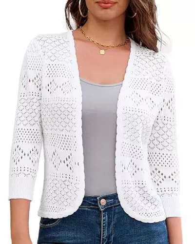 GRACE KARIN Strickjacken GRACE KARIN Damen Elegant Strickjacke V Ausschnitt 3/4 Ärmel Festlich Bolerojacke Leicht Solid Cardigan