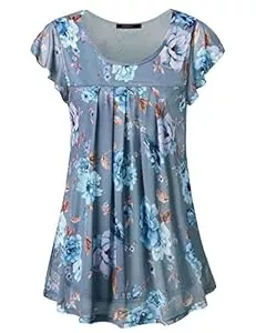 Vafoly Kurzarmblusen VAFOLY Damen Kurzarm Bluse Shirts Blumen Mesh Rundhals Falten Tunika Oberteile