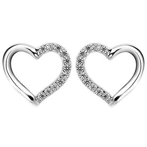 HIYOUNG Schmuck Silberne Herz-Ohrstecker – 925 Sterling Silber Ohrstecker mit funkelnden Zirkonia, Geburtstags- und Weihnachtsgeschenke für Frauen