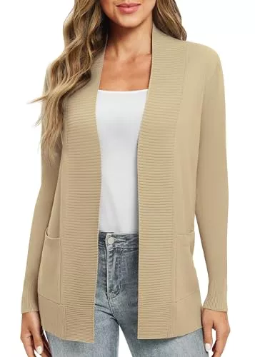 EXCHIC Strickjacken EXCHIC Damen Lange Ärmel Gestrickt Strickjacke Leicht Gemütlich Offene Vorderseite Lange Freizeitjacke mit Taschen