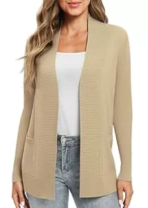 EXCHIC Strickjacken EXCHIC Damen Lange Ärmel Gestrickt Strickjacke Leicht Gemütlich Offene Vorderseite Lange Freizeitjacke mit Taschen