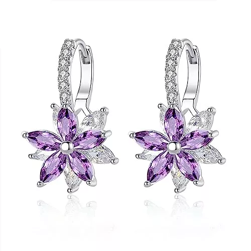 Josfeva Schmuck Josfeva Creolen Ohrringe für Damen, Klein Hoop Ring Huggie Kreolen, Blumen Klapp-Creolen mit AAA Zirkonia, Sommer Winter Silber Ohrringe Creolen Mädchen, Hängeohrringe Ohrschmuck mit Geschenkbox