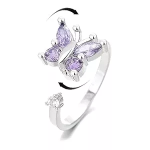 IMINI Schmuck Amethyst Schmetterling Fidget Angst Ringe für Frauen Mädchen Lila CZ frei drehen Inspirationen Spinner Stressabbau Offen Stapelbarer Fingerring Ewigkeit Versprechen Statement Mode Beruhigender Schmuck