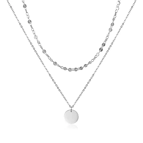 GD GOOD.designs Schmuck GD GOOD.designs EST. 2015 Mehrreihige Kette für Damen mit Plättchen - wasserfeste Coin Halskette zweireihig in Gold, Silber oder Roségold I Layered Plättchenkette aus Edelstahl