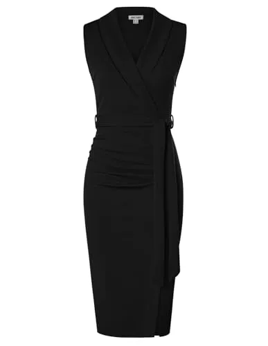 GRACE KARIN Cocktail GRACE KARIN Damen Wickelkleid V-Ausschnitt Elegant Festliche Kleider Cocktail Party Formelle Business Kleid mit Gürtel