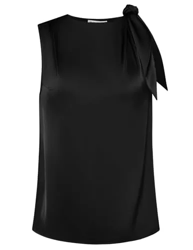GRACE KARIN Ärmellose Blusen GRACE KARIN Damen Ärmellos Satin Bluse Sommer Rundhals Tank Top Lässig Weste Blusenshirt mit Schleife