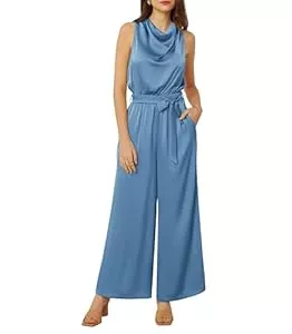 GRACE KARIN Jumpsuits GRACE KARIN Damen-Overall aus Satin 2024 ärmellos Gürtel weites Bein lässiger Strampler mit Taschen