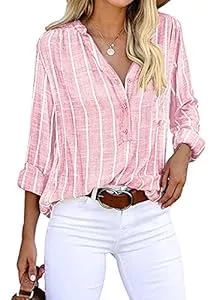 Cindeyar Hemdblusen Cindeyar Bluse Damen Langarm Streifen Oberteile Casual Langarmshirt Tops Lose Baumwolle Tunika Hemd