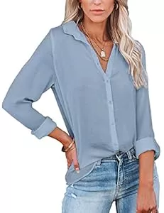 Yuson Girl Hemdblusen Yuson Girl Damen Bluse V-Ausschnitt Hemd Langarm Elegant Casual Lässige Oberteile Einfarbig Langarmshirt Revers Hemdbluse mit Knöpfen Tops