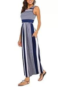 BDTECAOR Freizeit BDTECAOR Maxikleid Damen Sommer Boho Ärmellos Strandkleider Lässige Lange Tank Kleid mit Taschen