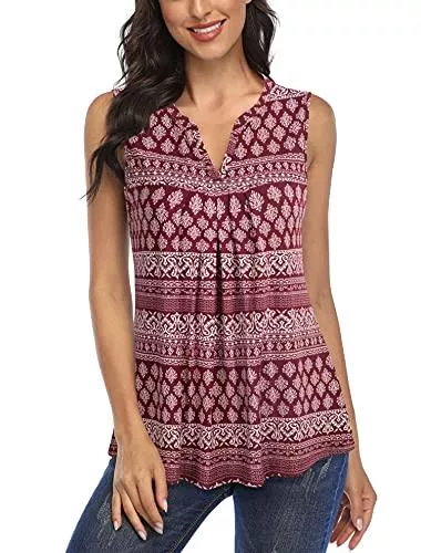 VAFOLY Ärmellose Blusen VAFOLY Tops Damen Henley V-Ausschnitt Ärmellose Sommer Tank Top Plissiert Bluse T Shirt Oberteile