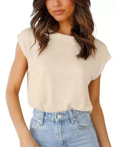 Saodimallsu Ärmellose Blusen Damen T-Shirt Sommer Kurzarm Oberteile Rundhals Tank Top Casual Basic Tops Elegant Bluse