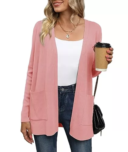 Yommay Strickjacken Yommay Strickjacke für Damen Elegante locker lässig leichtes Frauen Herbst Langarm Pullover mit Taschen