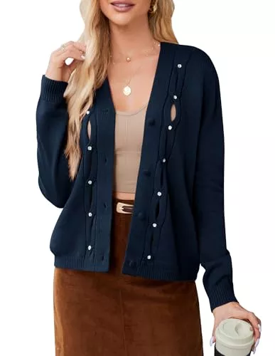 GRACE KARIN Strickjacken GRACE KARIN Strickjacke Damen Langarm V-Ausschnitt Cardigan Damen Elegant Jacke Strickmantel