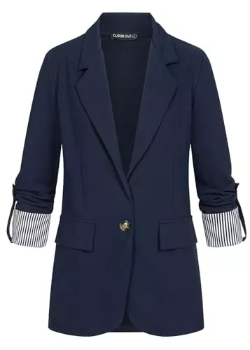 Cloud 5ive Blazer Cloud 5ive Damen Blazer Jacke mit Turn-Up Ärmel und Streifendetails