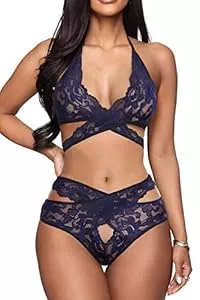 EVELIFE Unterwäsche & Dessous EVELIFE Damen Sexy Reizwäsche Zweiteilige Neckholder Spitze Dessous Set BH und Slip Hohe Taille Unterwäsche Babydoll