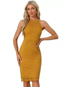 Allegra K Cocktail Allegra K Damen Spitzenkleid Ärmellos Figurbetontes Elegantes Etuikleid Neckholder Kleid