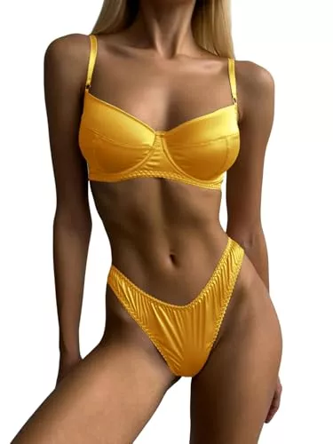 iSpchen Unterwäsche & Dessous iSpchen Damen Dessous Set Unterwäsche 3/4-Körbchen Nachtwäsche Negligees Lingerie französisches Satin-BH-Set für Flitterwochen und Reisen