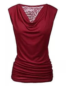 PINSPARK Ärmellose Blusen PINSPARK Bluse Damen Elegant Oberteile Wasserfall Shirts Spitzen Falten Tops Ärmellos T Shirt V-Ausschnitt Blusen Stretch Tunika Sommer S-XXL