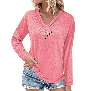 MixShe Langarmshirts Damen-Tops, Sommerkleidung, kurzärmelig, V-Ausschnitt, lässige Blusen, lockere Passform, T-Shirts, trendige modische Tuniken