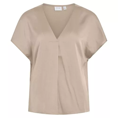 Vila T-Shirts Vila Damen Viellette V-Neck S/S Satin Top-Noos Kurzarmbluse