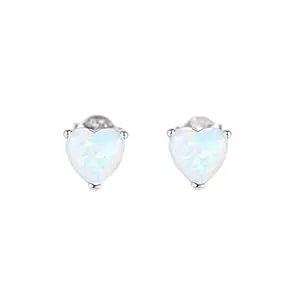 DZLA Schmuck Clous D'Oreilles Femme Argent 925,Boucles D'Oreilles Pour Femmes, Boucles D'Oreilles En Argent Sterling 925 Avec Coeur En Opale Blanche À La Mode Boucles D'Oreilles Élégantes Bijoux En Argent Stu