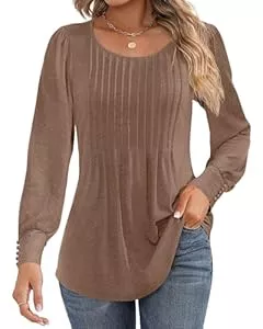 Ficerd Langarmshirts Ficerd Damen Puffteig Kurzarm Tunika Tops Plissee Rundhals Sommer Blusen gekleidet Casual Lose T-Shirts