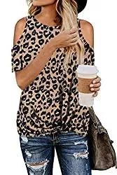 SMENG Kurzarmblusen SMENG Frauen Leopardenmuster T-Shirts Damen Bluse Kalte Schulter Kurzarm Tops