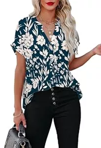 Sweezarmo Kurzarmblusen Sweezarmo Damen Sommer Bluse Damen Elegante Oberteile Damen Lässiges Langarmhemd Damen Bedruckte Blusen Damen V-Ausschnitt Blusen