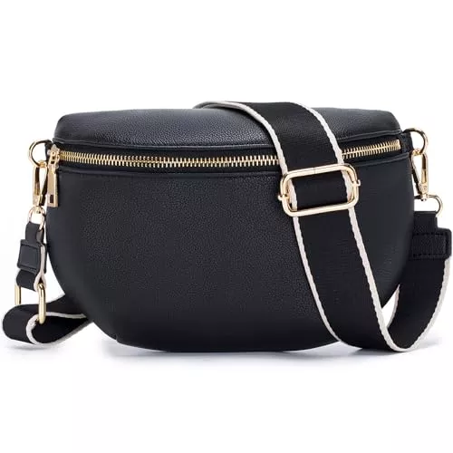 Roulens Taschen & Rucksäcke Roulens Kleine Damen Umhängetaschen,Elegant Bauchtasche Damen,Umhängetasche aus Veganes PU Leder,Crossbody Bag Damen,RFID Blockierung Kartenschlitz Brusttasche mit Verstellbar Abnehmbar Breiter Gurt