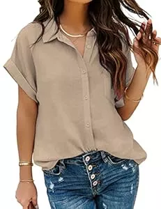 MAVIS LAVEN Hemdblusen MAVIS LAVEN Damen Bluse Hemd Damen Oberteile Kurzarm Hemdbluse Casual Hemd V-Ausschnitt Elegant Büro Business Shirts Tunika Bluse mit Knöpfen