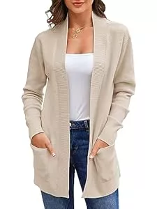 Runcati Strickjacken Runcati Damen Lange Strickjacke Classic Elegant Open Front Strick Cardigan Langarm Taschen Pullover