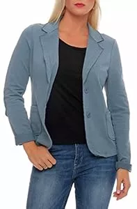 malito more than fashion Blazer Malito – Damen Blazer im Used-Look mit Ellenbogen-Patches – Jackett mit 2 Knöpfen & Taschen – Jersey Sakko unifarben – sportliche Kurzjacke 1651 (Größe S-XXL)