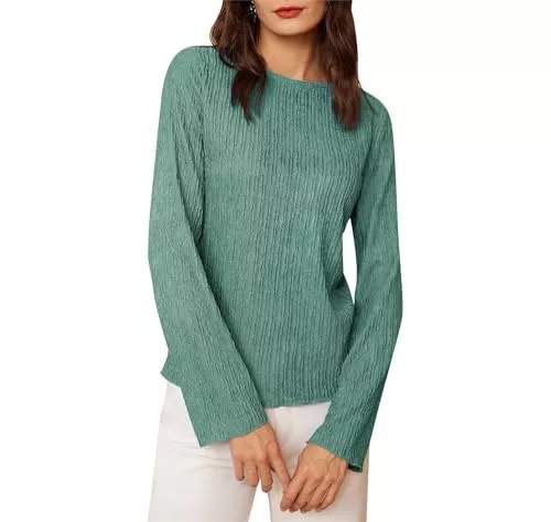 GRACE KARIN Pullover & Strickmode GRACE KARIN Damen Leichter Tshirt mit Rundhals Lässige Herbst Plissee Oberteile