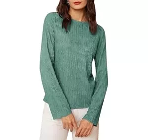 GRACE KARIN Pullover & Strickmode GRACE KARIN Damen Leichter Tshirt mit Rundhals Lässige Herbst Plissee Oberteile