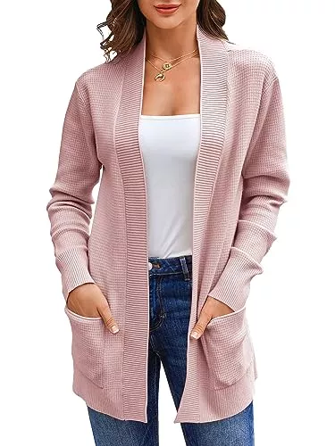Runcati Strickjacken Runcati Damen Lange Strickjacke Classic Elegant Open Front Strick Cardigan Langarm Taschen Pullover