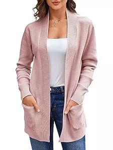 Runcati Strickjacken Runcati Damen Lange Strickjacke Classic Elegant Open Front Strick Cardigan Langarm Taschen Pullover